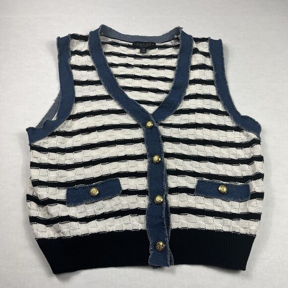 Laundry by Shelli Segal Sweater Vest L Striped Knit Nautical Button Front Casual - Picture 1 of 9